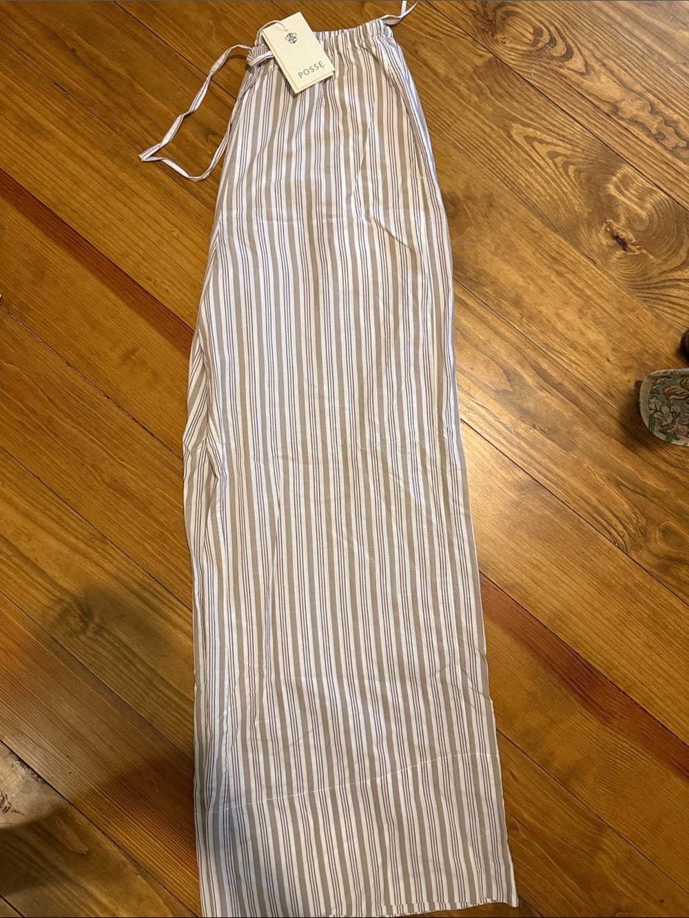 Posse Sz S Women’s Beige and White Vertical Stripe Wide Leg Pants